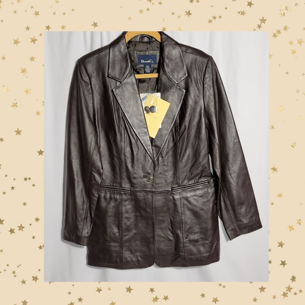 NWT - Women's Denim&Co. 100% Genuine Rich Brown Leather Jacket - Size: Medium